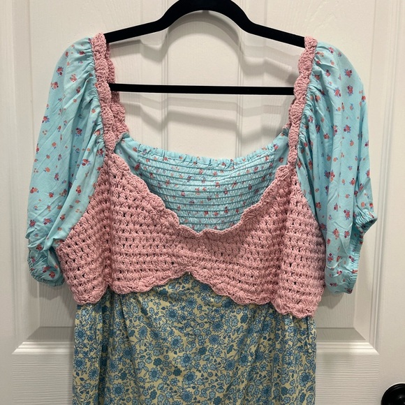 NWT Asos Crochet Mini Dress 14 Ditsy Floral Babydoll Cottage Coquette Patchwork - Picture 6 of 13